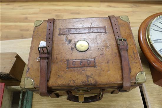 A Holland and Holland leather covered oak ammunition box length 41cm